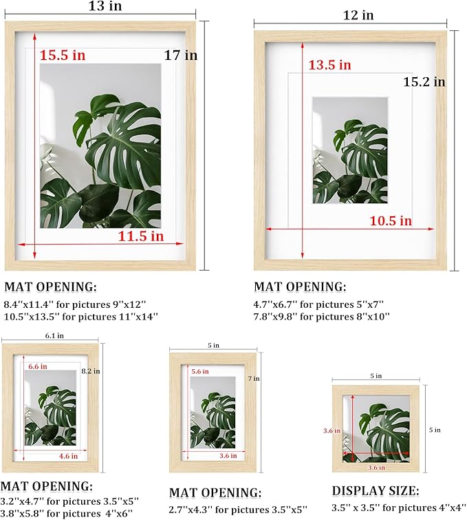 Egofine Picture Frame Set 10 Pack, Picture Frames Collage Wall Decor with Two 12x16,Two 11x14,Two 5x7,Two 4x6,Two 4x4 for Wall and Tabletop, Made of Solid Wood, Covered by Plexiglass, Natural Wood