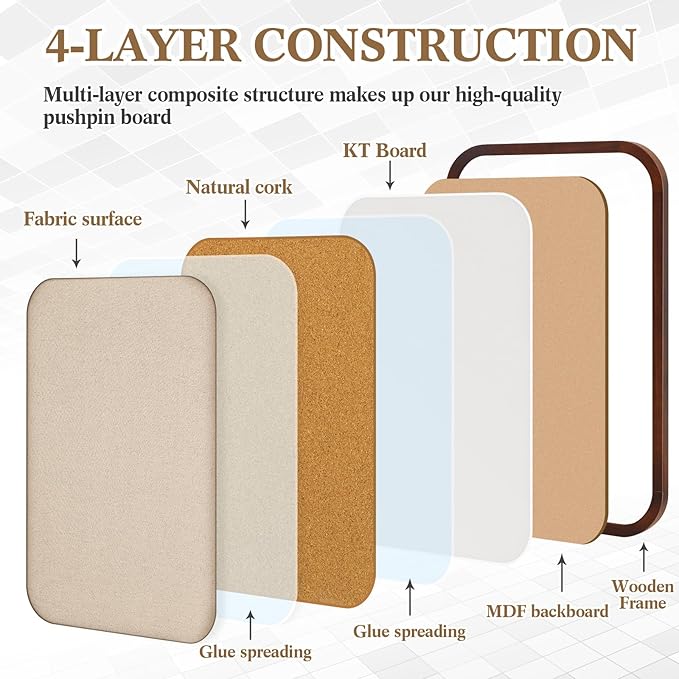 Vintage Framed Pin Board Linen Display Bulletin Board Large Cork Fabric Picture Photo Pinboard Memo Ornate Decorative Pinboard Ornate for Wall Gift(Rectangle,20'' X 30'',Dark Brown)