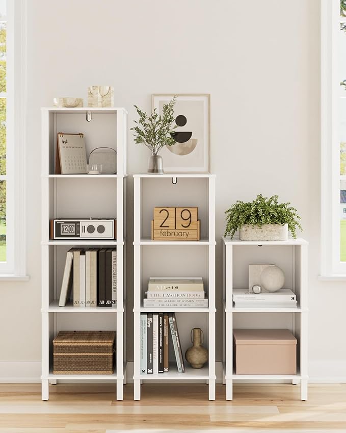 Bookshelf, Modern 3-Tier Bookcase, Open Storage Book Shelf, 11 × 14.2 × 38.9 Inches, Small Narrow Bookshelves for Living Room, Home Office, Bedroom, White