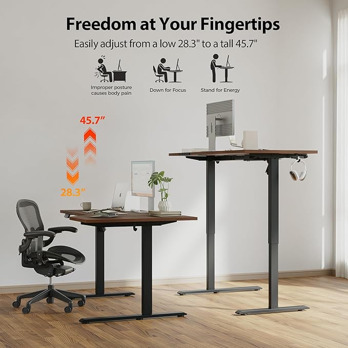 Agilestic Electric Standing Desk, Height Adjustable Desk, 55 x 32 Inch Sit Stand up for Work Office Home, L Shaped Ergonomic Rising Computer Table with Memory Preset, Dark Walnut