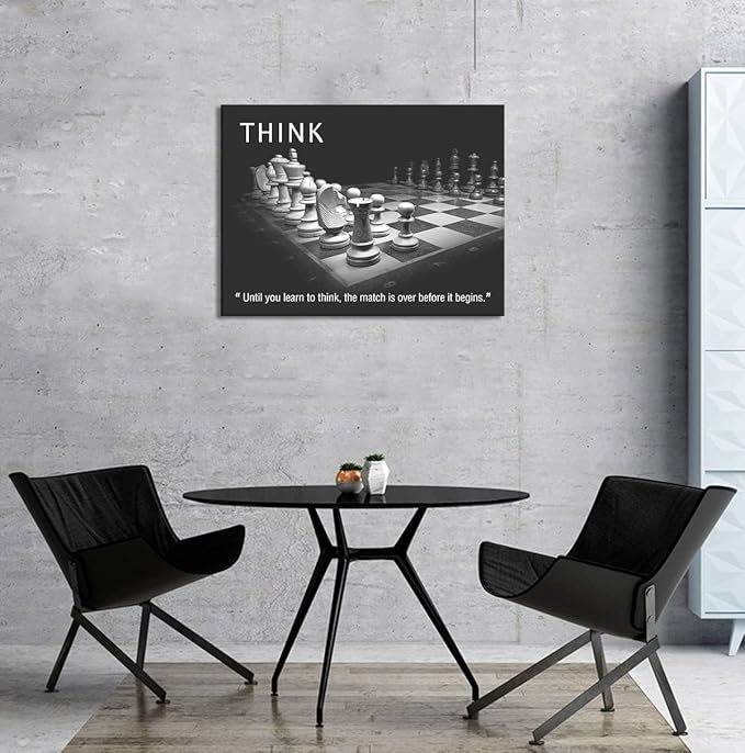 Inspirational Framed Office Art Canvas Paintings Until You Learn to Think,The Match Is Over Before It Begins Positive Quotes Wall Art Black and White Posters Framed Ready to Hang-24 inch x 18 inch