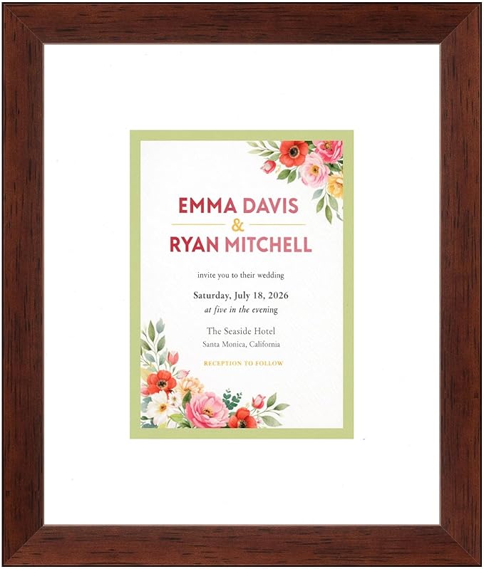 Invitation Picture Frame Brown With Double Mat White Over Spring Green for 5.5x7.5 Boutique Keepsake Made in the USA