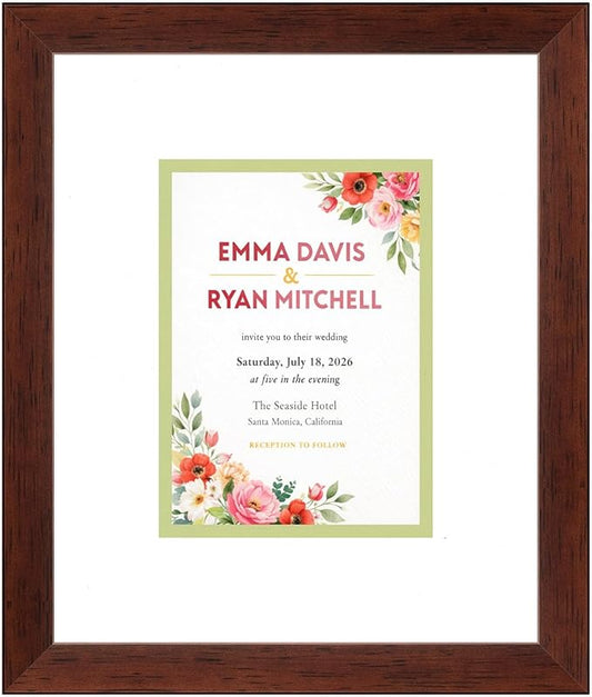 Invitation Picture Frame Brown With Double Mat White Over Spring Green for 5.5x7.5 Boutique Keepsake Made in the USA