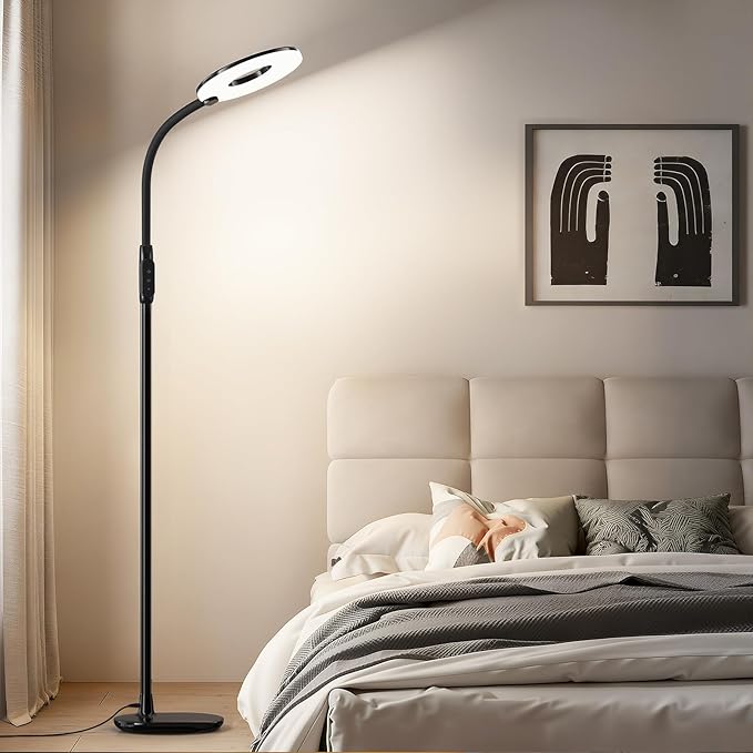 GyroVu LED Floor Lamp, 70'' Bright Reading Floor Lamps for Living Room, Dimmable & Adjustable Color Temperature, Touch Control Standing Tall Lamp with Gooseneck for Bedroom Office Craft Sewing, Black