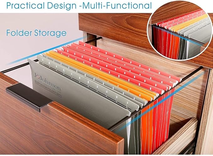 JJS 3 Drawer Rolling Wood File Cabinet with Locking Wheels, Home Office Portable Vertical Mobile Wooden Storage Filing Cabinet for Letter Size，Brown Drawer