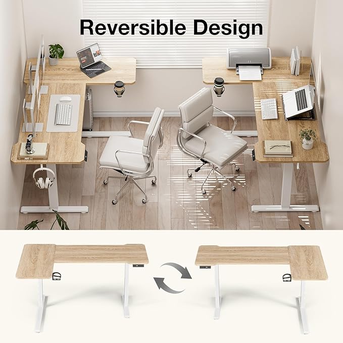 51" Reversiable L-Shaped Electric Standing Desk Adjustable Height Gaming Stand Up Corner Desk Sit Stand Home Office Computer Desk with Splice Board, Light Rustic Brown Top