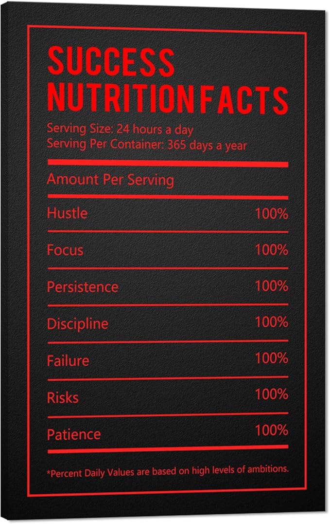 Yatsen Bridge Office Decorations Black and Red Motivational Success Nutrition Facts Canvas Painting Wall Art Poster Prints for Men Wrapped Framed Ready to Hang 28"X44"