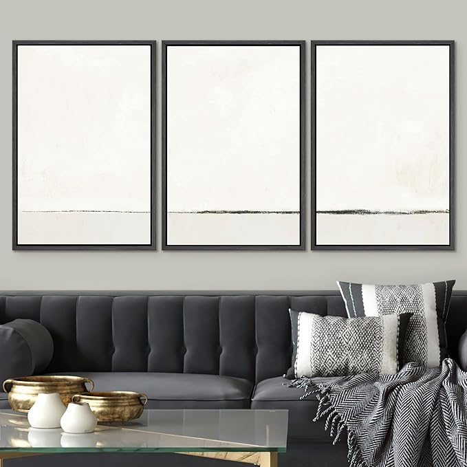 SIGNWIN Framed Canvas Print Wall Art Set Duotone Gray White Grunge Pastel Landscape Shapes Abstract Illustrations Modern Art Decorative Nordic Zen for Living Room, Bedroom, Office - 24"x36"x3 Black