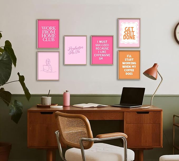 Motivational Wall Art for Women - 6 Pcs Set Pink Aesthetic 12"x16" Poster Prints - Home Office Inspirational Wall Decor Pictures - Positive Mindset Affirmations Quotes Artwork for Bedroom(unframed)