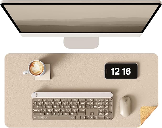 YSAGi Double-Sided Desk Pad, 35.4"x17" Leather Desk Mat, Eco Cork Desk Pad Protector,Large Mouse Pad,Waterproof Desk Blotter for Office/Home (Beige/Cork)