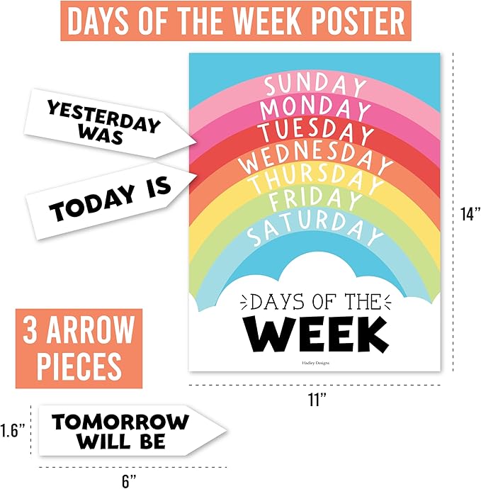 Hadley Designs Classroom Calendar Set Bulletin Board Decorations - Colorful School Calendar for Classroom Decor, Kindergarten Preschool Elementary Teacher Must Haves, Homeschool & Daycare Essentials