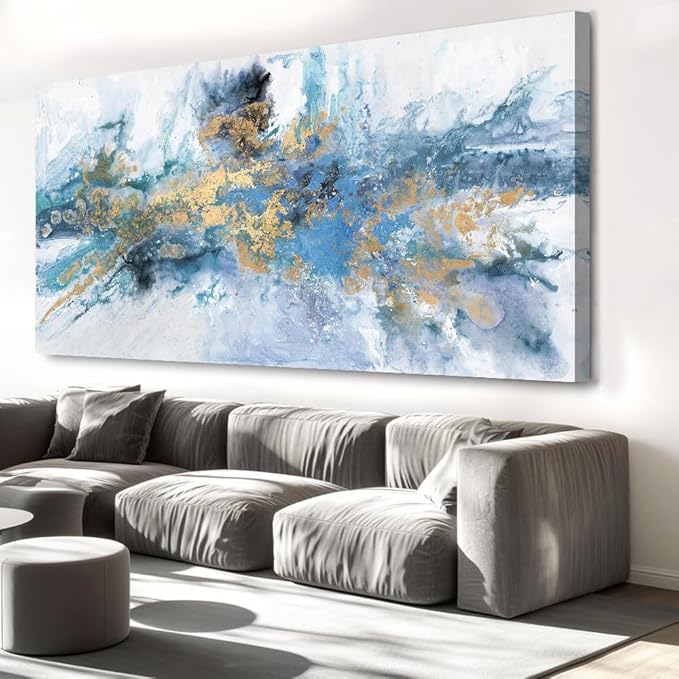 Abstract Wall Art For Living Room Large Size Framed Navy Blue Canvas Abstract Wall Decor Abstract Art Paintings Fantasy Colorful on White Background Modern Artwork Decor for Bedroom Bathroom Kitchen Office Wall Decor Framed pictures 79"x40"(200X100CM)