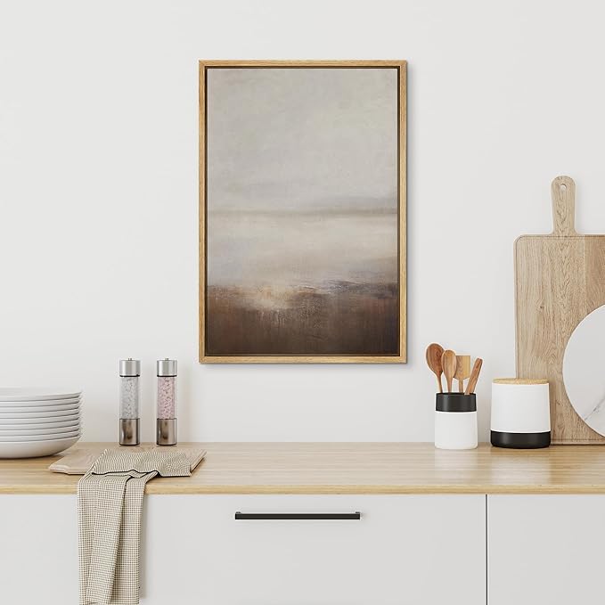 SIGNFORD Framed Canvas Print Wall Art Muted Horizon Abstract Earth Tones Illustrations Modern Art Decorative Relax/Calm for Living Room, Bedroom, Office - 24"x36" Natural