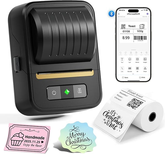 Label Maker Machine with Tape, Bluetooth Thermal Label Printer for Small Business, Address, Barcode, Logo, Clothing, Label Makers for Office Home School