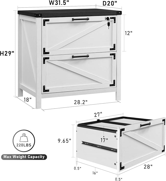 JXQTLINGMU 2-Drawer Lateral File Cabinet with Lock,Engineered Wood Storage Cabinet Organizer with Durable Slide Rails,Home Office Cabinets for Office, Bathroom, Home, Laundry Room,Deep White