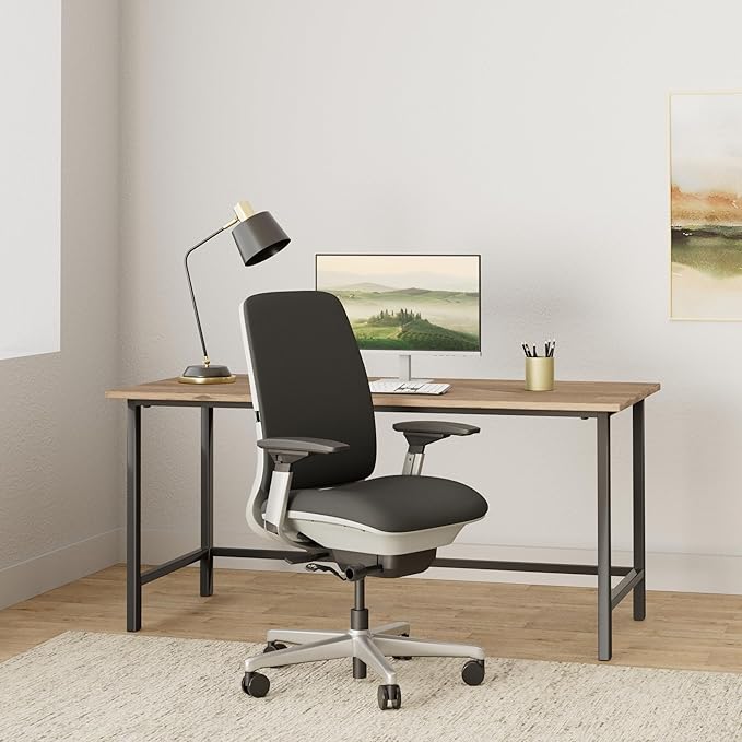 Steelcase Amia Chair with Platinum Base & Hard Floor Casters, Licorice