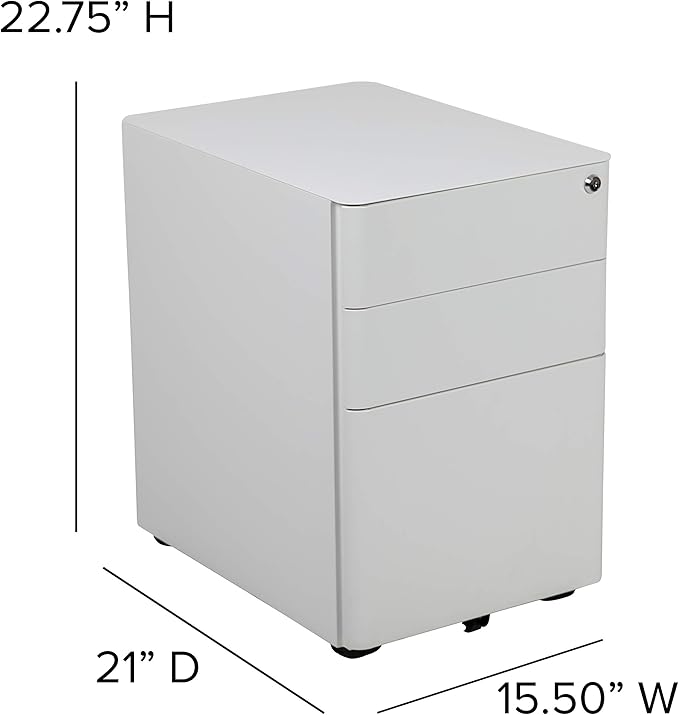 EMMA + OLIVER Modern 3-Drawer Mobile Locking Filing Cabinet Storage Organizer-White