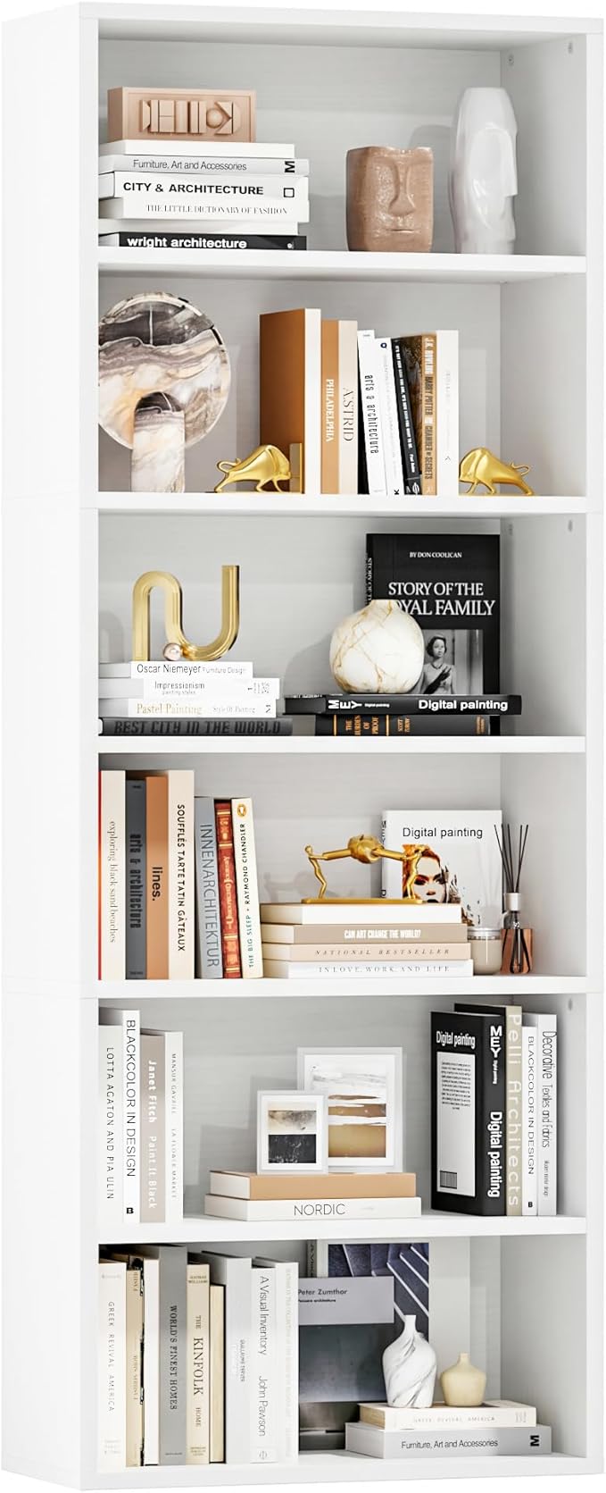 Furniwell 71" Tall Bookcase Bookshelves, 6 Tier Floor Standing Bookcases Open Frame, Modern Display Storage Organizer for Home Office, Living Room, Bedroom, Study Room (Pure White, 1 Pcs)
