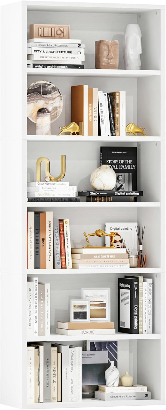 Furniwell 71" Tall Bookcase Bookshelves, 6 Tier Floor Standing Bookcases Open Frame, Modern Display Storage Organizer for Home Office, Living Room, Bedroom, Study Room (Pure White, 1 Pcs)
