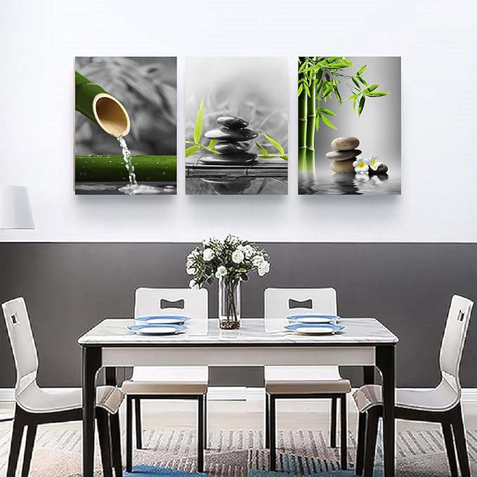 Yxbhhym-Bathroom Decor Black and White Wall Art Gray Green Room Decor Zen Poster Canvas Pictures Zen Artwork for Spa Living Room Decoration Wall Art Bedroom Home Decor Framed Prints Art