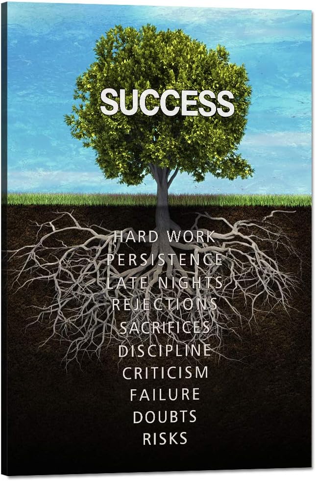 Inspirational Quotes Wall Art Success Tree Motivational Canvas Print Posters Modern Office Wall Decor Artwork Living Room Bedroom Home Decorations and Wooden Framed - 24''W x 36''H