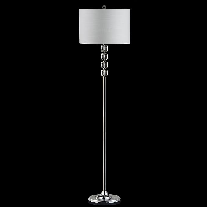 JONATHAN Y 59.5" Chrome and Crystal LED Floor Lamp, Glam Contemporary Standing Pole Light with White Linen Drum Shade for Living Room Bedroom, LED Bulb Included JYL2028A