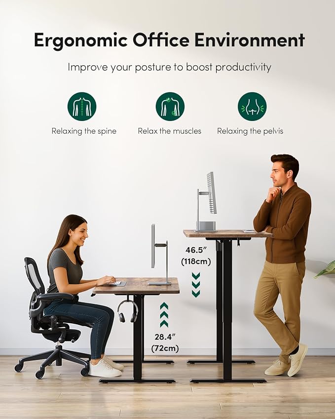 CubiCubi 32 x 20 Inches Small One-Piece Standing Desk, Adjustable Height Electric Computer Sit Stand up Home Office Workstation, with 4 Memory Presets, Headphone Hook, Vintage