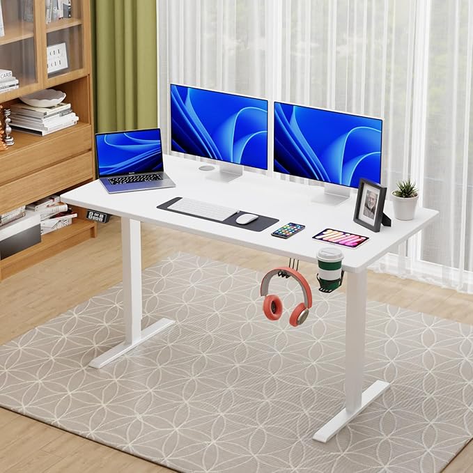 PayLessHere Electric Standing Desk 55x24 Inch Height Adjustable Desk Large Space Office Computer Desk with Headphone Holder 2 Memory Function for Home Office,White