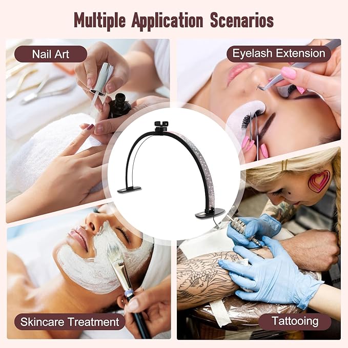 Half Moon Light for Nail Desk with Phone Holder, 29IN Folding Half-Moon Light with Shinning Diamond, LED Lamp for Nail Art, Eyelash Extension, Tattooing, Skin Management, Color Temperature 3000-6500K