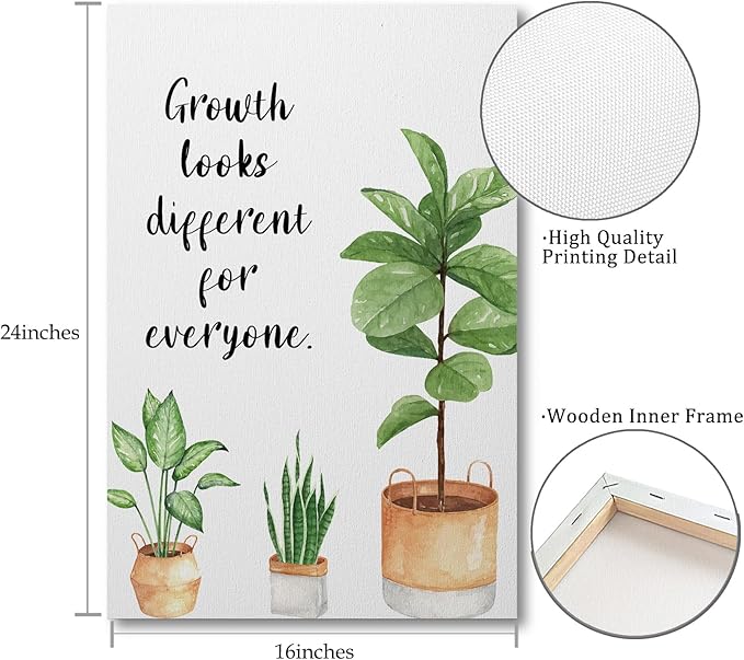 XWELLDAN Growth Looks Different for Everyone Mental Health Growth Mindset Wall Art Canvas Prints, Potted Plant Wall Art Decor for Classroom Therapy Office School Counseling Office, 16 x 24 Inch,