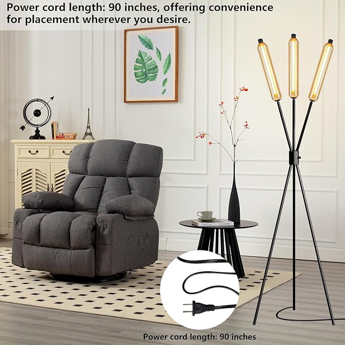 Lightdot LED Tripod Floor Lamps for Living Room, Stepless Dimmable Modern Standing Tall Lamp with 360° LED LampHead,Mid Century Industrial Floor Lamp for Bedroom/Sofa Beside/Corner Decor-Black