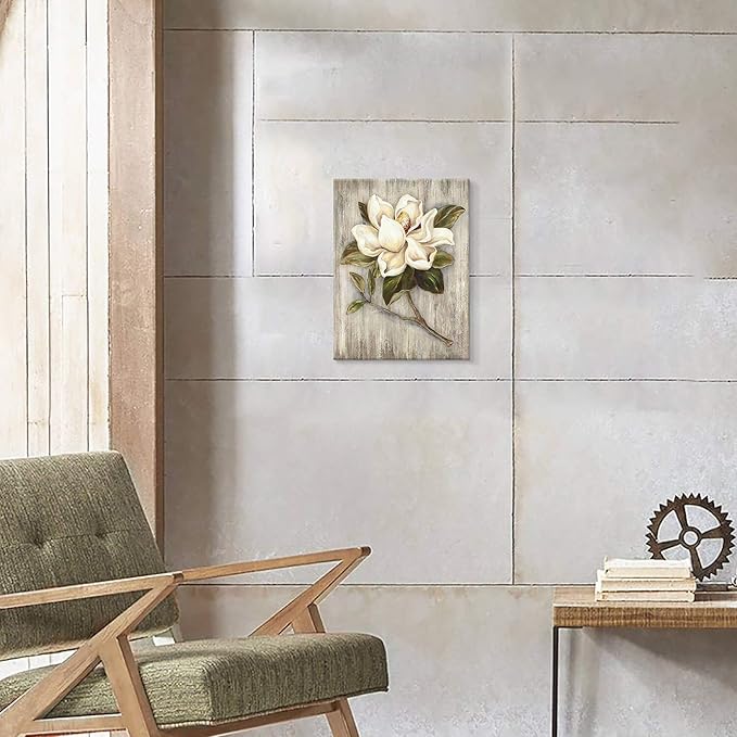 UTOP-art Floral Canvas Wall Art Painting White Rose Flower Green Leaves Hand Painted Texture Picture Artwork For Bedroom plant wall decor Bathroom Walls