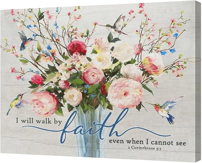 Christian Wall Art Bible Verses Pictures Wall Decor Rustic Floral Canvas Country Flower Print Painting Modern Home Artwork for Bathroom Bedroom Living Room Office Framed 24"x20"