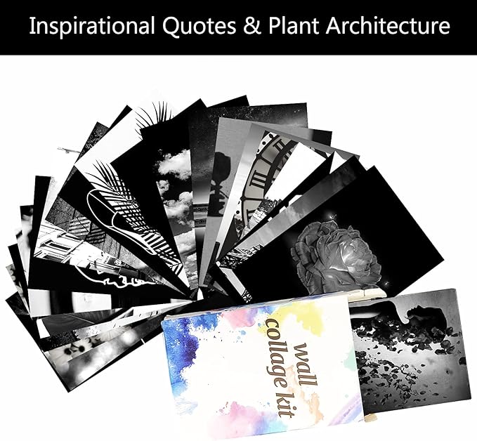 Yasowdkel Black White Aesthetic Wall Collage Kit, Aesthetic collage kit, 50PCS 4x6 Inch Picture Collage Kit for Wall Aesthetic,Black picture wall collage,Dorm Wall Decor, Cute Wall Decor for Teen