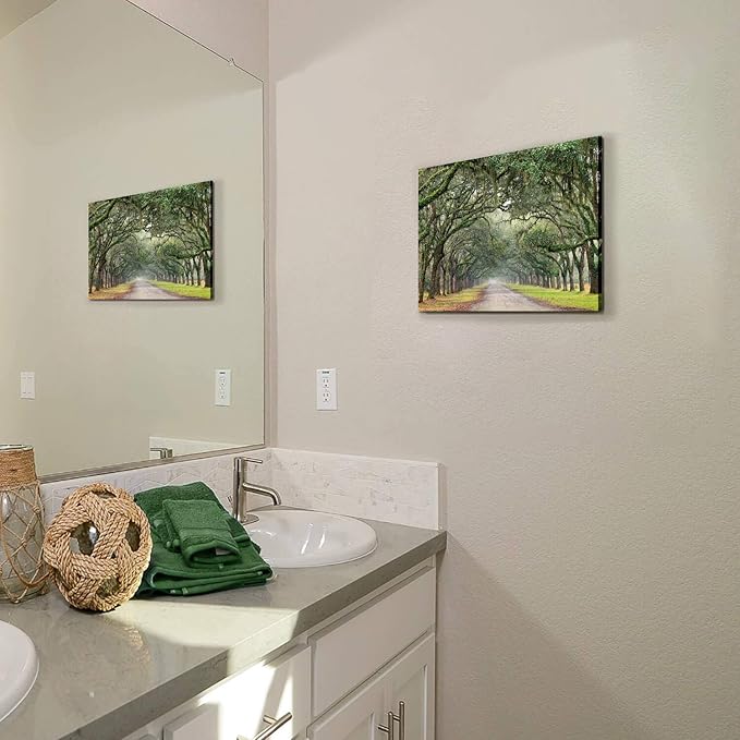Hardy Gallery Oak Tree Canvas Wall Art: Green Landscape Artwork Forest Picture Painting Small Size for Bathroom (16'' x 12'' x 1 Panel)