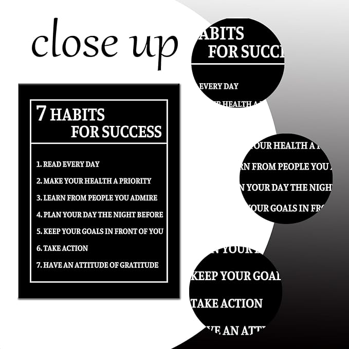 Inspirational Canvas Wall Art 7 Habits for Success Motivational Positive Entrepreneur Quotes Poster Print for Bedroom Office Gym Classroom Wall Decoration Ready to Hang [18''Wx24''H]