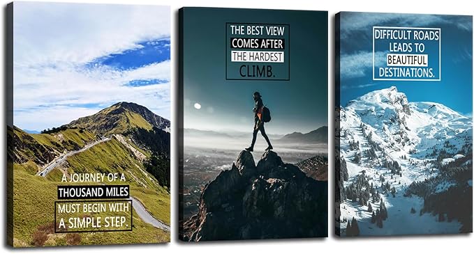 Inspirational Wall Decor 3 Panel Prints Canvas with Uplifting Phrases & Vibrant Images Motivational Wall Art Framed Ready to Hang for Office Wall Decor, Living Room & Bedroom Decor[72''Wx 36''H]