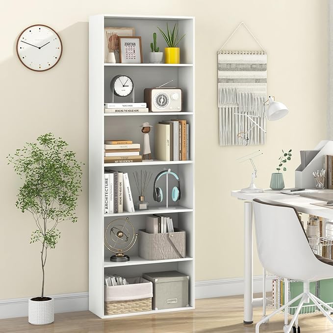 Giantex 6-Tier Bookcases Set of 2, 70" Tall Wooden Bookshelf, Freestanding Storage Organizer w/Open Shelves, Anti-Tipping Kits, Modern Floor Standing Display Shelves for Living Room, Bedroom, White