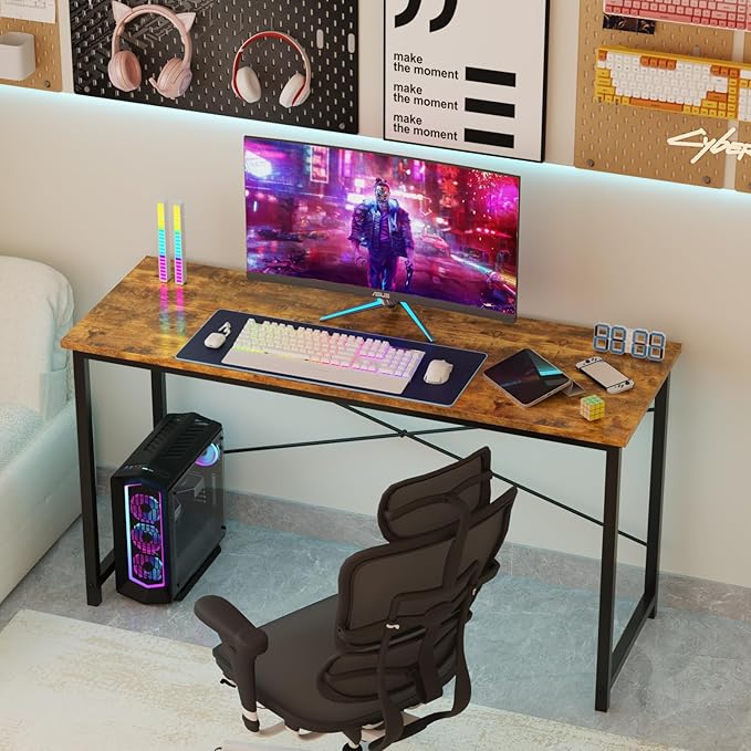 Sweetcrispy Computer Small Office Desk 32 Inch Student Kids Study Writing Work with Metal Frame Wood Tabletop Modern Simple PC Home Bedroom Table - Rustic Brown
