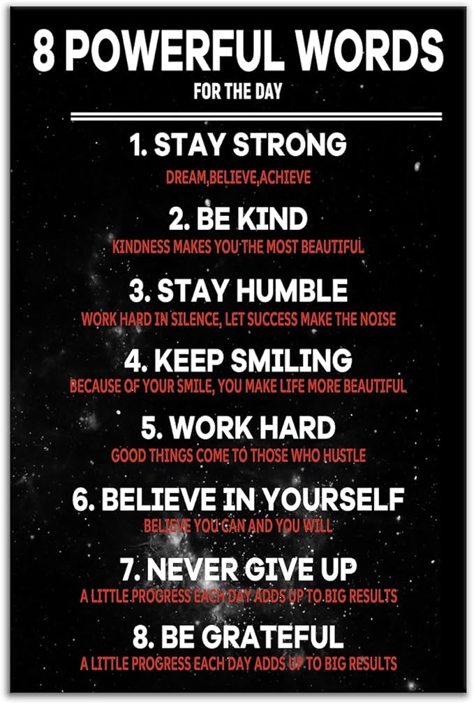 Motivational Framed Canvas Wall Art Poster Print for Office 8 Powerful Words Inspirational Entrepreneur Quotes Picture Painting Artwork for Modern Home Bedroom Gym Ready to Hang [12''W x 18''H]
