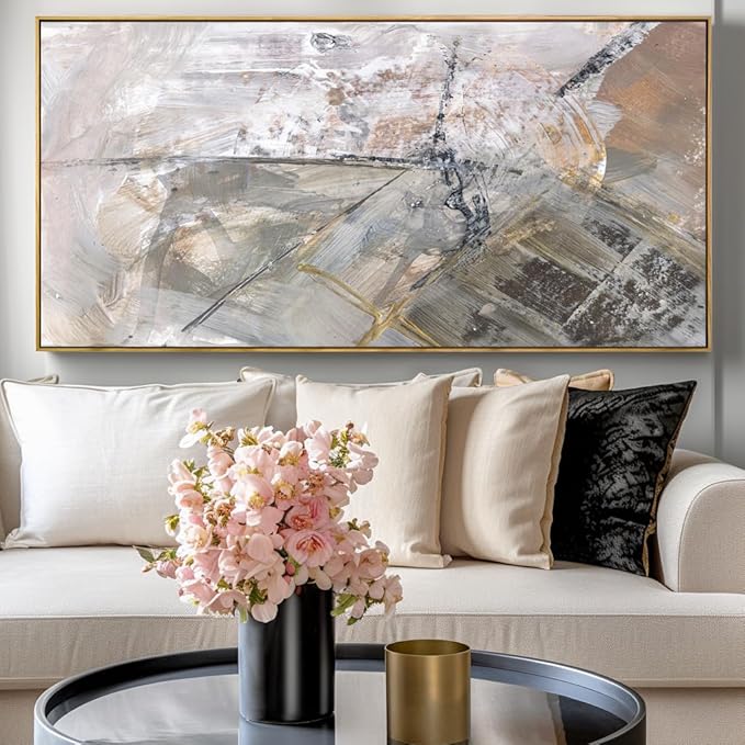 Wall Art Abstract Canvas Painting Gray Fantasy Wall Decor Fluid Ink Modern Artwork for Living Room Bedroom Dining Room Home Office Decor 24"x48" 1 pcs with Framed
