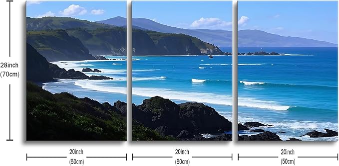 Beautiful Coastline Landscape Poster Print for Office Wall Decor Ocean Scenery Canvas Wall Art Nature Landscape Summer Wooden Framed Painting Artwork for Living Room Hotel Ready to Hang [60''Wx28''H]