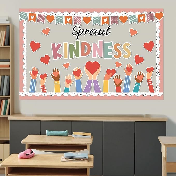Valentine's Day Kindness Bulletin Board Decorations Spread Kindness Bulletin Board Set Inspirational Motivational Heart Cutouts for Back to School Classroom Wall Decor