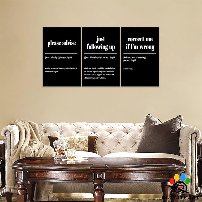Office Wall Art - 3 Panel Motivational Canvas With Inspirational Quotes for Home Decor, Positive Entrepreneur Words Poster Frame for Company 20"x30"x3Pcs
