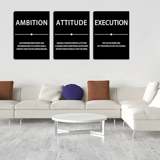 Motivational Wall Decor, 12 x 16 Inch Inspirational Canvas Wall Art for Office, 3 Pcs Positive Poster Print Decor for Dorm Classroom Bedroom Living Room, Ready to Hang