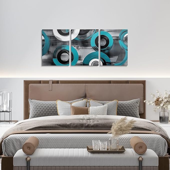 jejeloiu 12"x16"x3pcs Blue Geometric Office Decorations Artwork Posters Boys Girls 3 Piece Canvas Wall Art for Living Room Bedroom Abstract Art Picture Wall Decor
