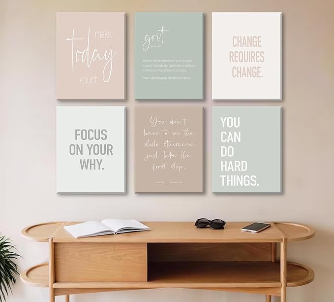 Set of 6 Inspirational Motivational Office Wall Decor Poster Prints, Minimalist Pastel Wall Art, Positive Affirmations Team Teamwork Difference Maker Wall Picture, 12"x16" Ready To Hang