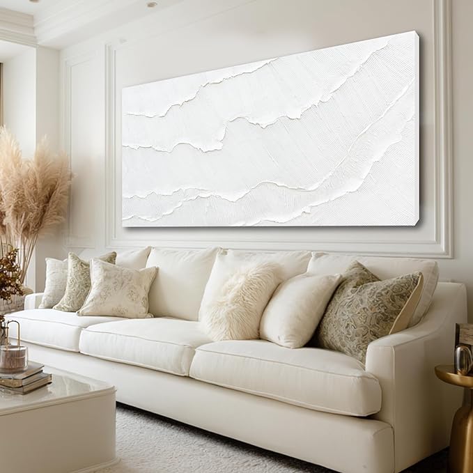 WINKAILIN Large White Abstract Textured Canvas Wall Art 29x58 inch Oversized Minimalist Painting Modern Artwork for Living Room Bedroom Office Décor