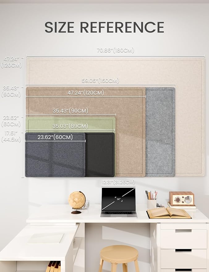 Fluxynara Bulletin Board, 23.6" x 17.5" Cork Board Alternative with 12 Safe Removable Adhesive Tabs, Foldable Felt Pin Board for Home Office, Classroom, Bedroom,Entryway for Walls— Taupe