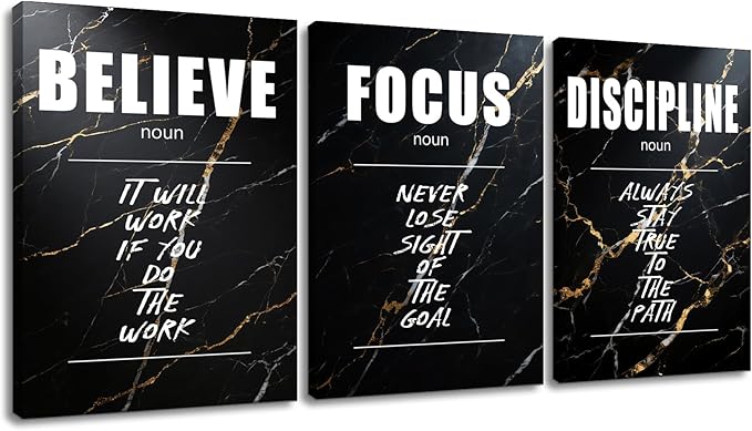 Inspirational Canvas Wall Art Motivational Believe Focus Discipline Print Poster Positive Entrepreneur Quotes Picture Painting Wall Decor for Home Bedroom Office Artwork Ready to Hang [36''Wx16''H]